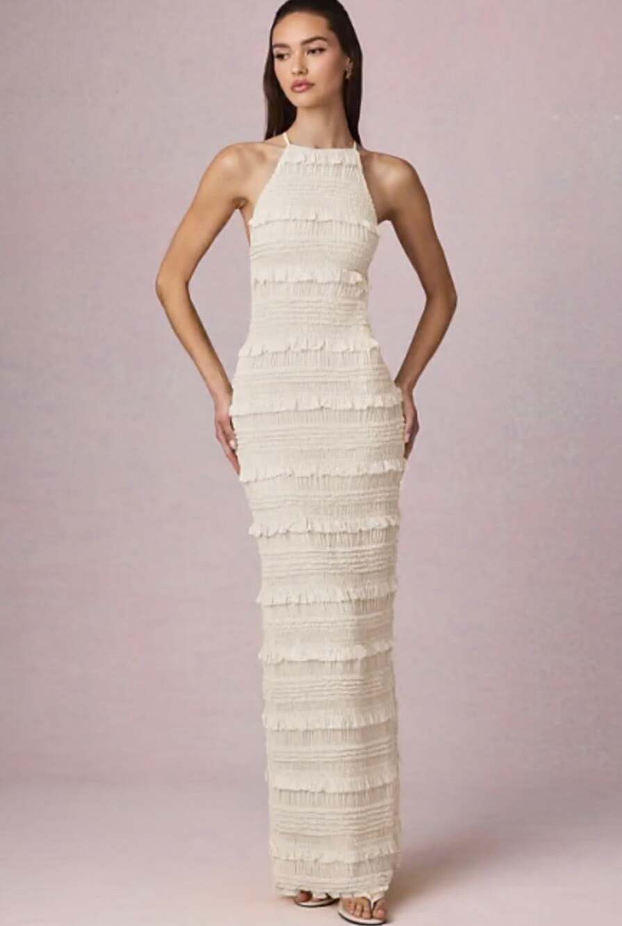 Oh Polly Halter Neck Tie Back Detail Ruffle Trim Maxi Dress Size 12 New